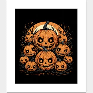 Halloween Pumpkin Family, Spooky Pumpkin Faces Posters and Art